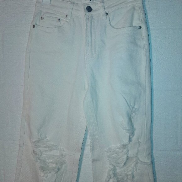Almost Famous Women's Size 0 High Waisted Ripped Denim Jeans Off White Like New - Picture 4 of 9